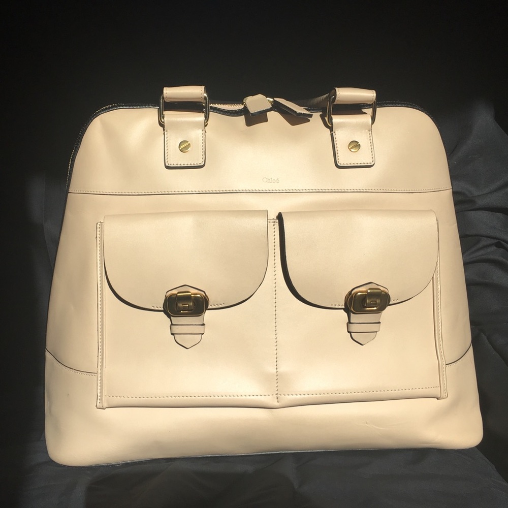 Authentic Chloé Bowling Bag, tan and black